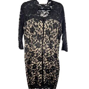 Karen Kane Dress XL Black Lace Sheer Floral Retro 80s Whimsigoth Boho Pinup